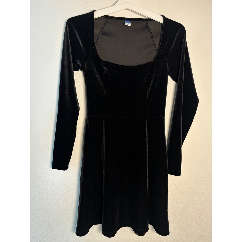 Old Navy Womens Black Velvet Square Neck Long Sleeve Mini Fit & Flare Dress XS
